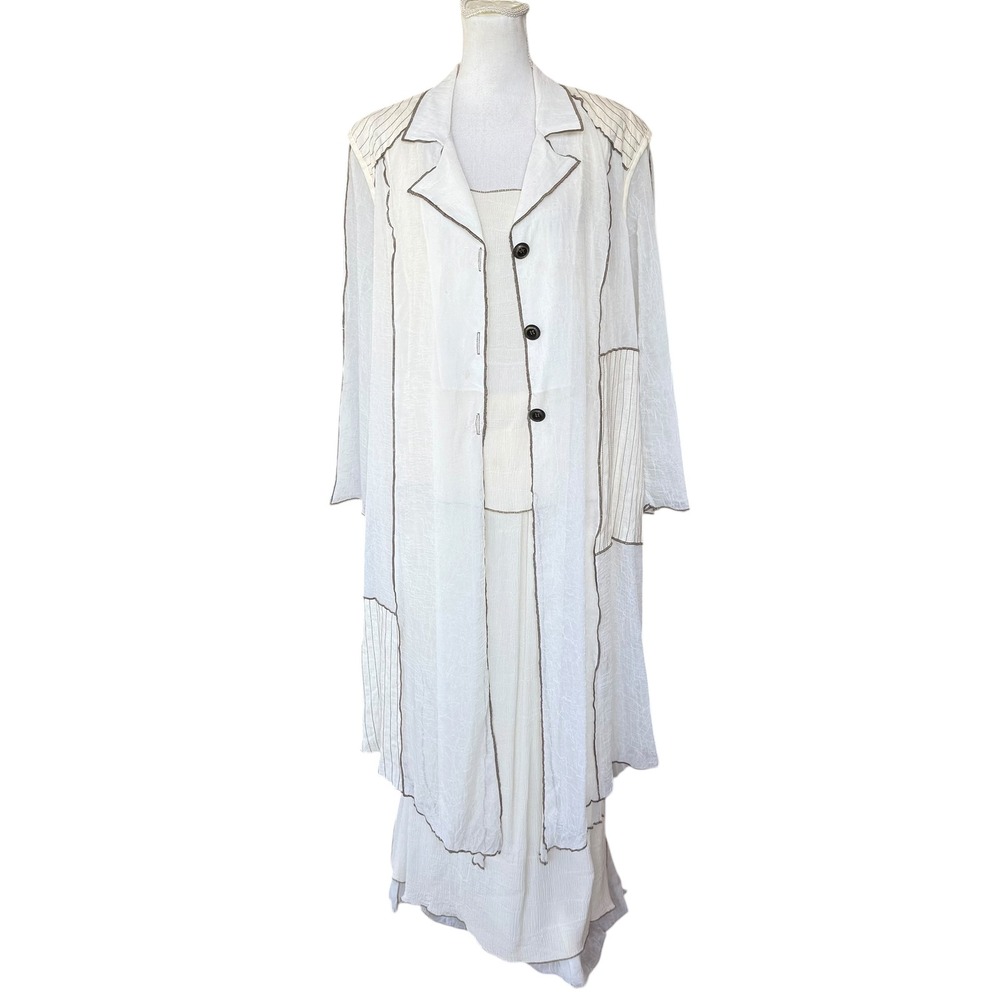 Neil David 3 Piece Set Duster Jacket Tank Maxi Skirt Off White Lagenlook Large